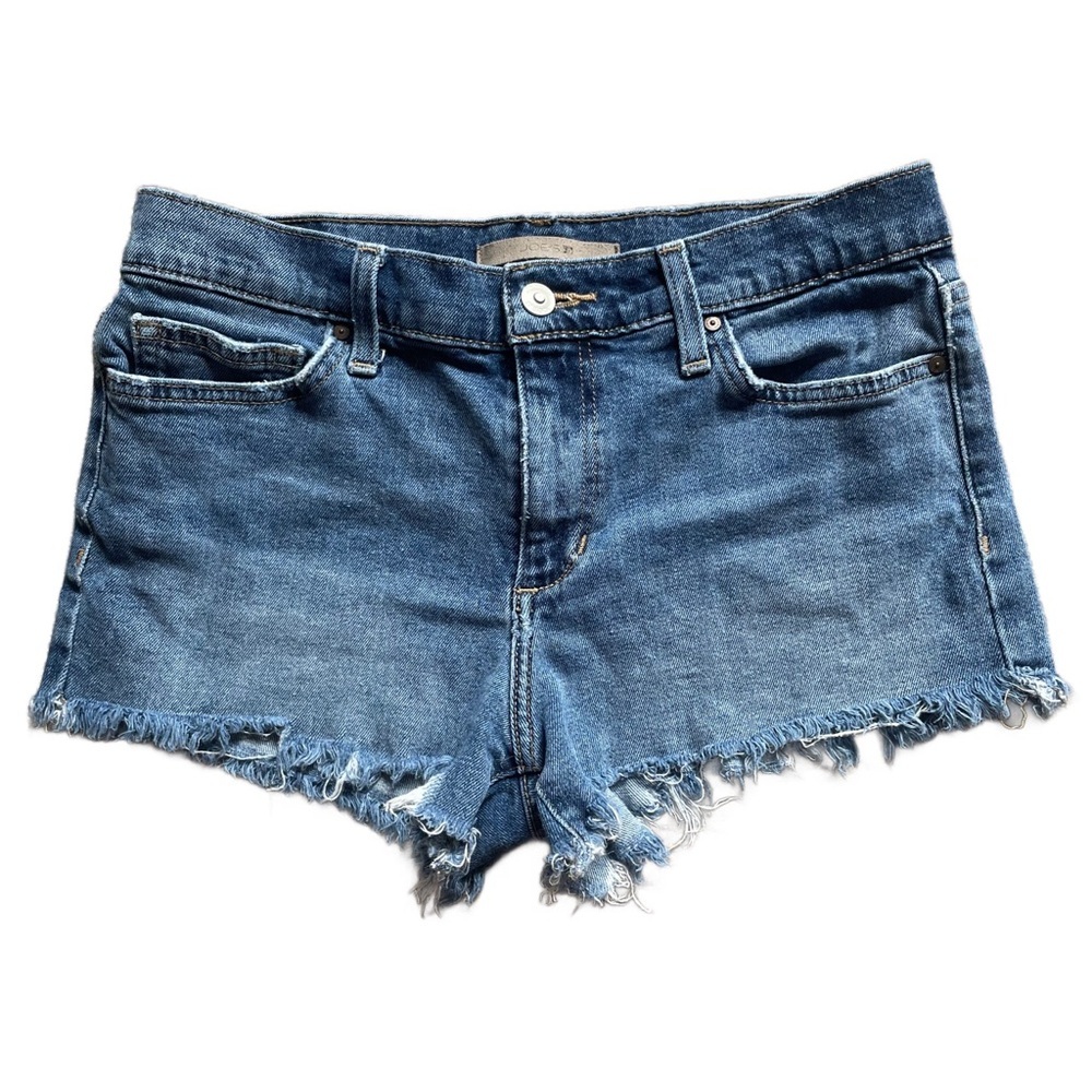 Joe’s Jeans Designer Mid Rise Raw Hem Denim Mini Shorts 28